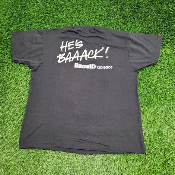 Vintage 90s Funny Cat Shirt L/XL 21x24 Black Russell Tuxedos The-Cat-is-Back - Picture 2 of 14